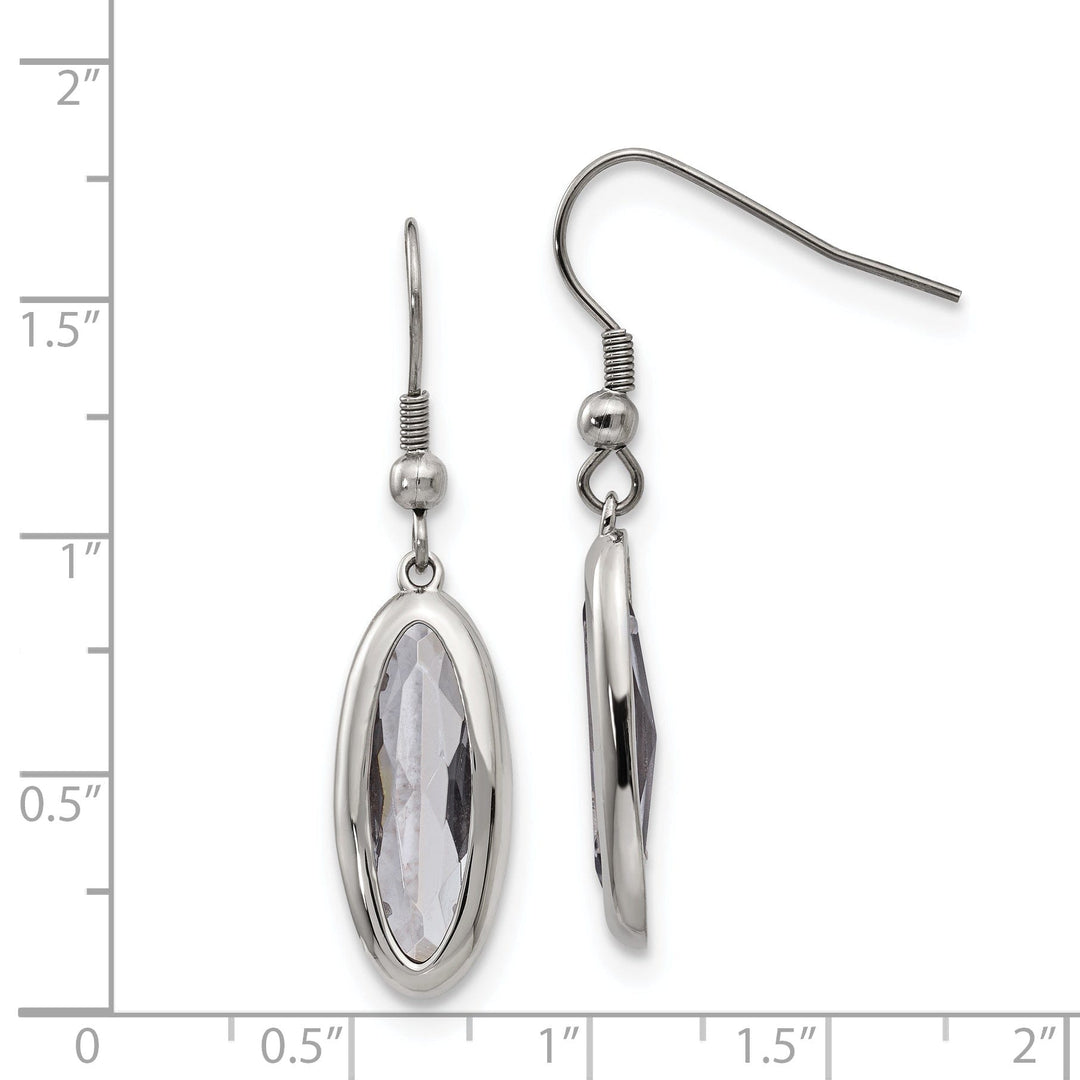 Stainless Steel Glass Oval Hook Dangle Earrings