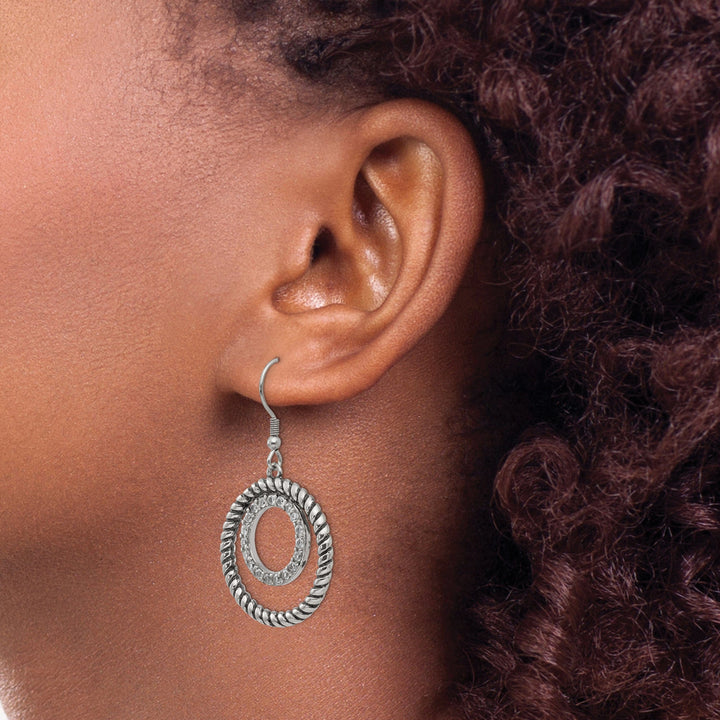 Stainless Antiqued C.Z Circle Dangle Earrings
