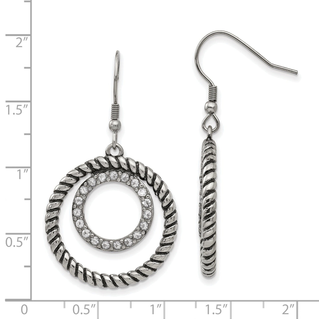 Stainless Antiqued C.Z Circle Dangle Earrings