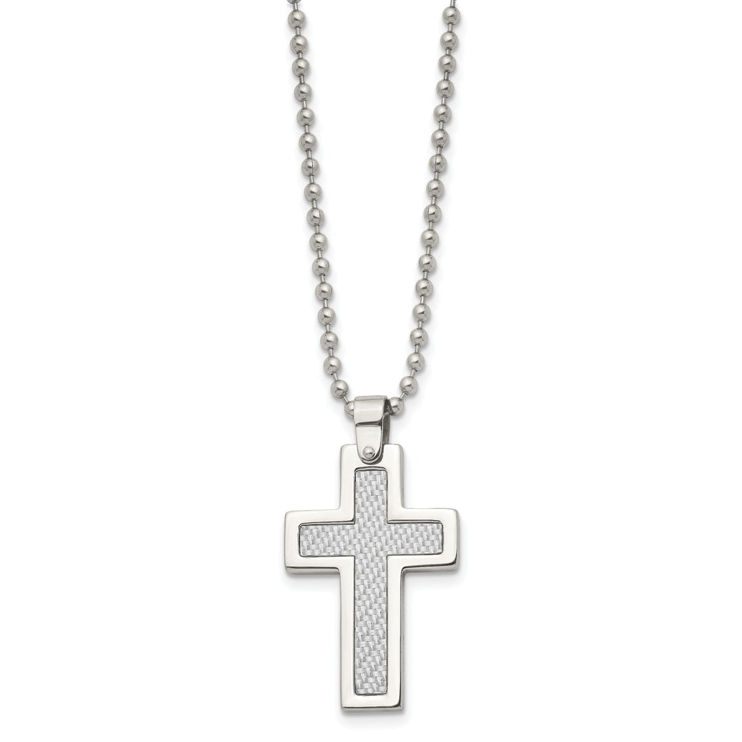 Stainless Steel Grey Carbon Fiber Cross Necklace