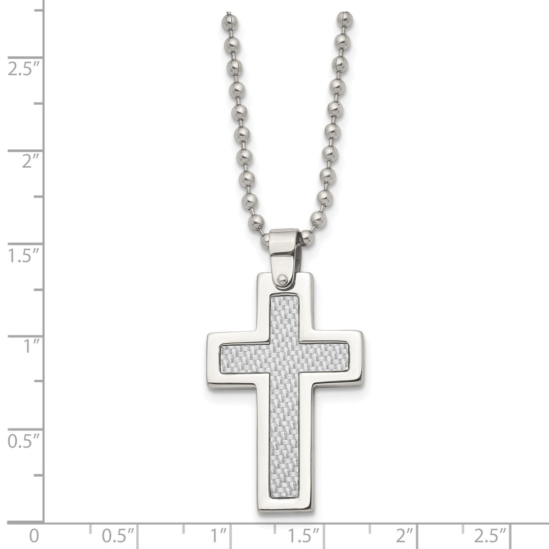 Stainless Steel Grey Carbon Fiber Cross Necklace