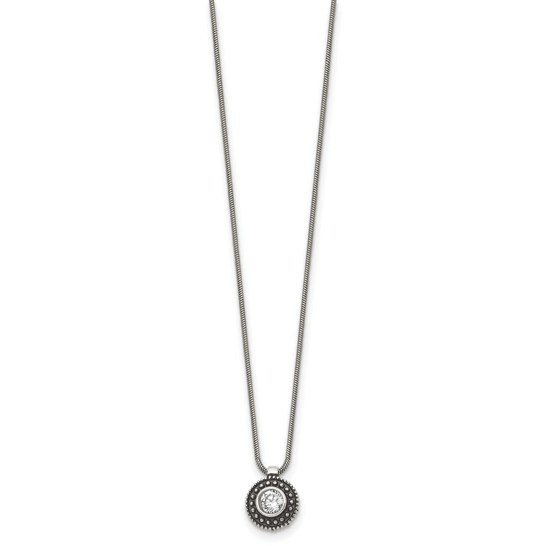Stainless Steel C.Z Antiqued Circle Necklace
