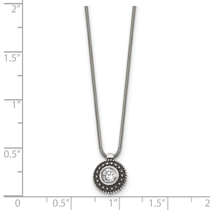 Stainless Steel C.Z Antiqued Circle Necklace