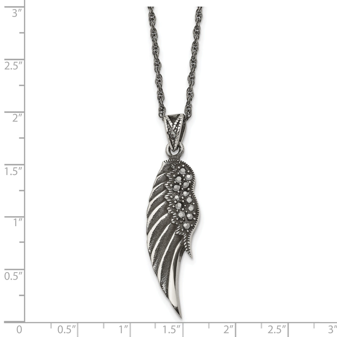 Stainless Steel Marcasite Wing Necklace