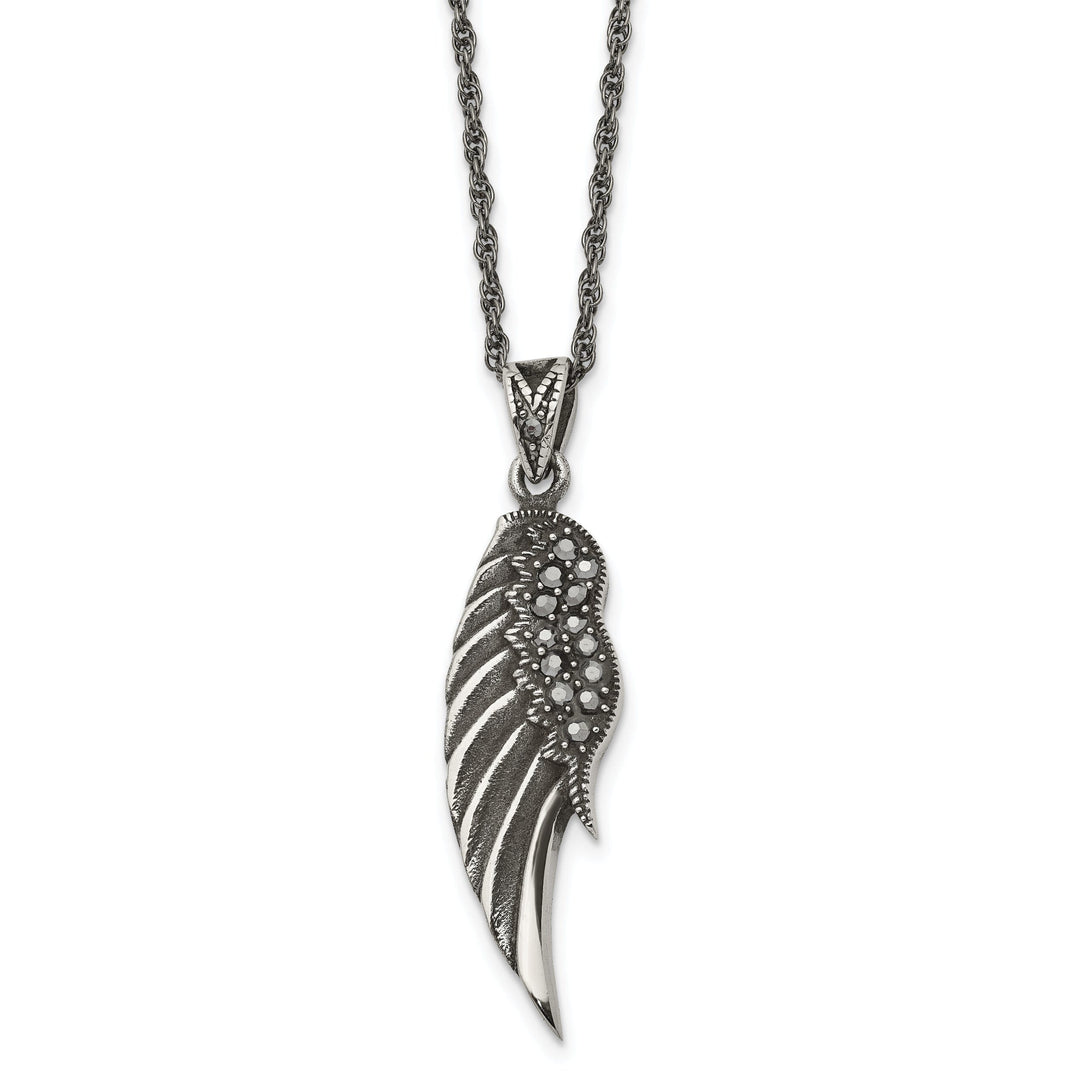 Stainless Steel Marcasite Wing Necklace
