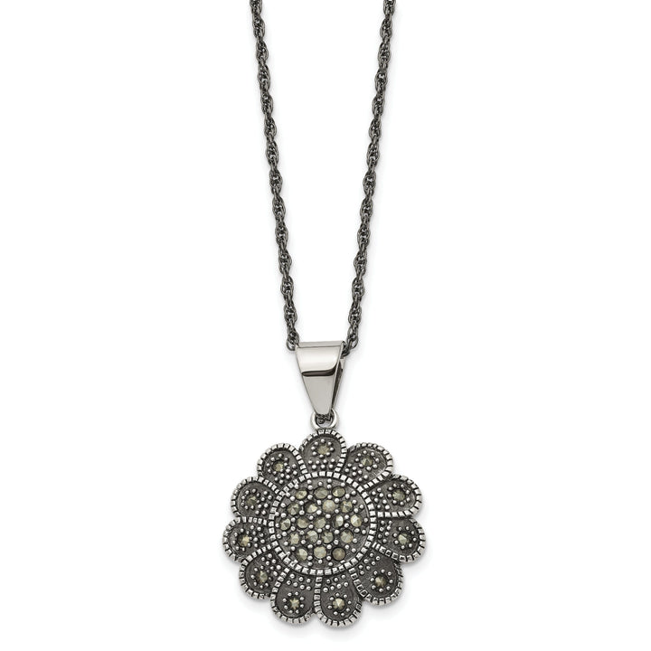 Stainless Steel Flower Marcasite Necklace