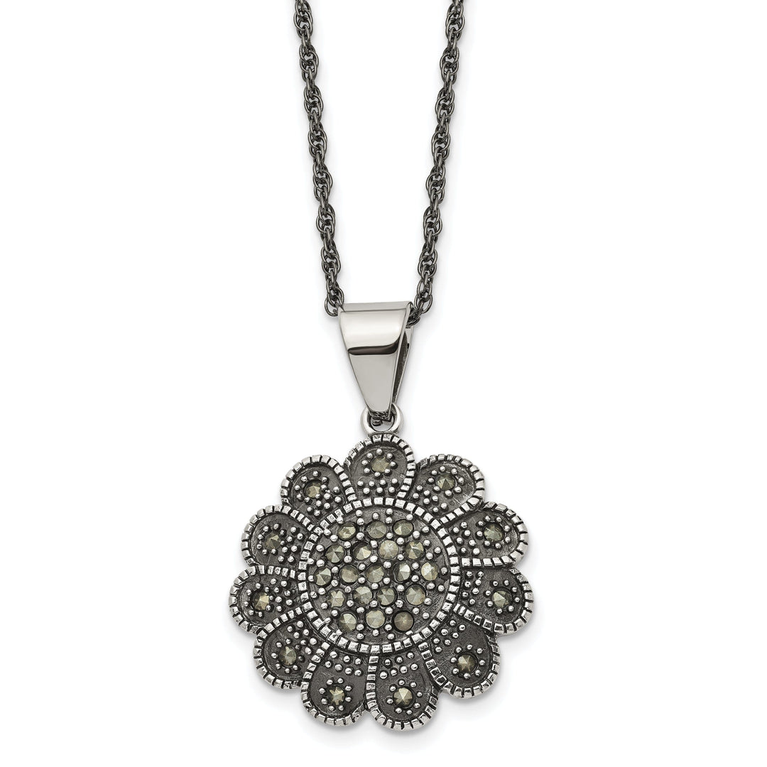Stainless Steel Flower Marcasite Necklace