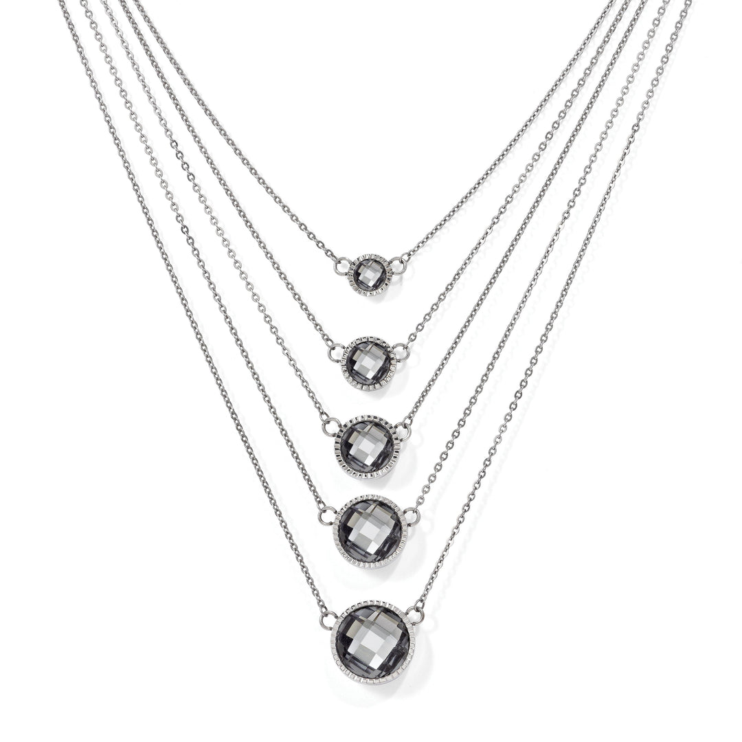 Stainless Steel Grey Glass Polished Necklace
