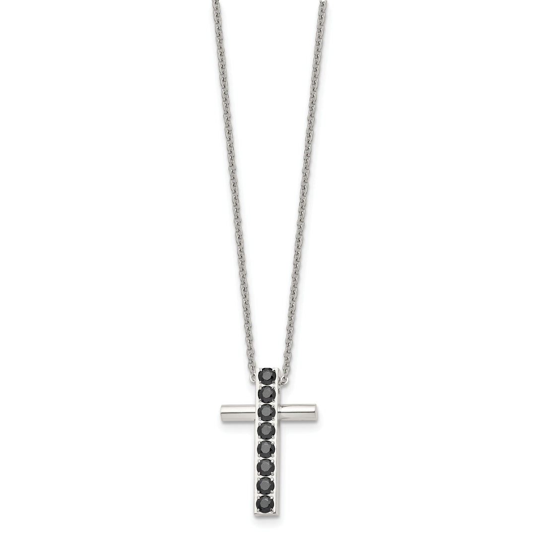 Stainless Steel Polish Black C.Z Cross Necklace