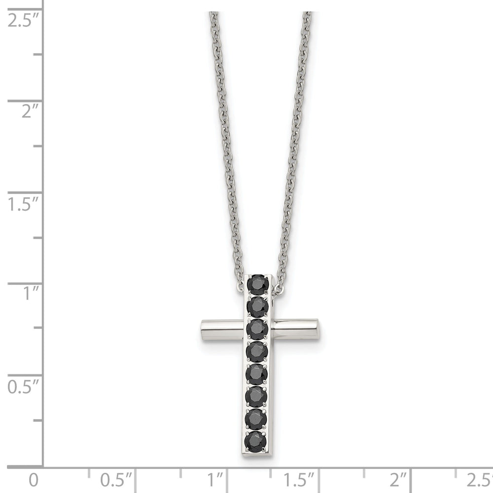 Stainless Steel Polish Black C.Z Cross Necklace