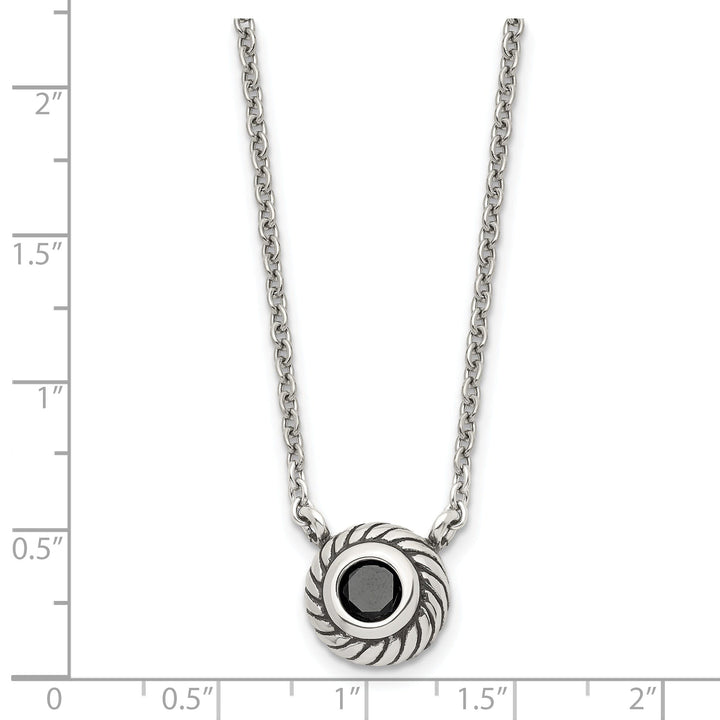 Stainless Steel Polish Black CZ Circle necklace