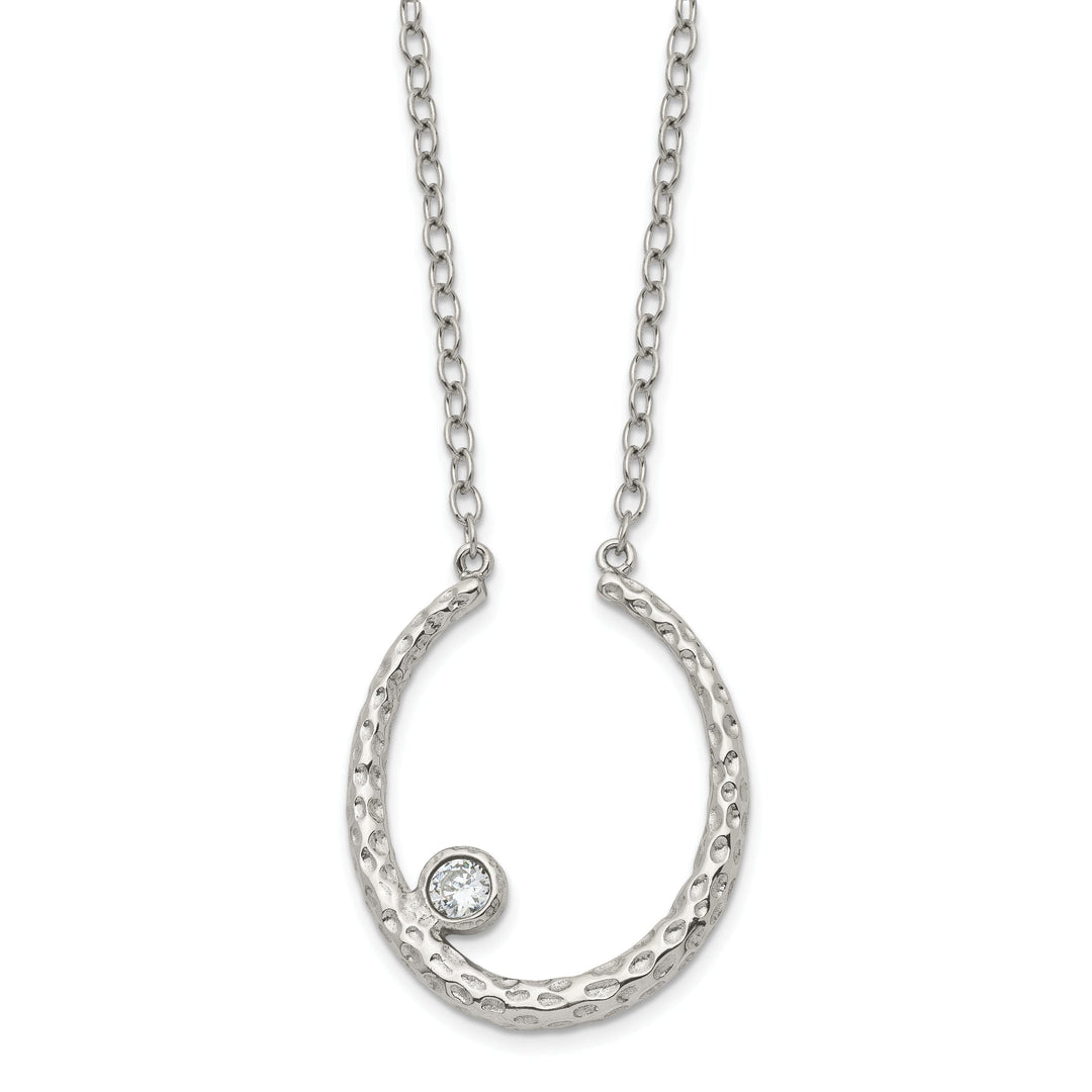 Stainless Steel Polished Textured CZ necklace