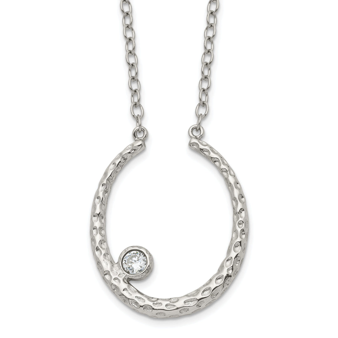Stainless Steel Polished Textured CZ necklace