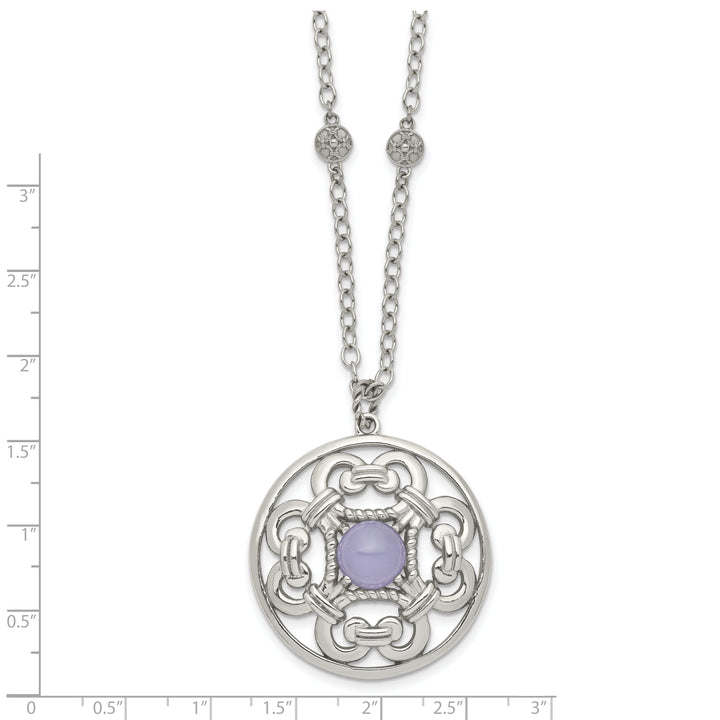 Stainles Steel Purple Calcedony Circle Necklace