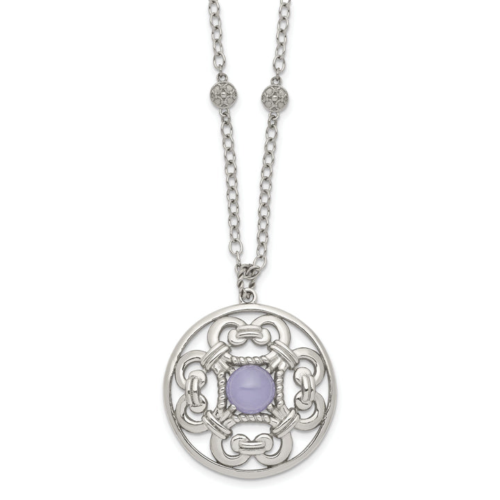 Stainles Steel Purple Calcedony Circle Necklace