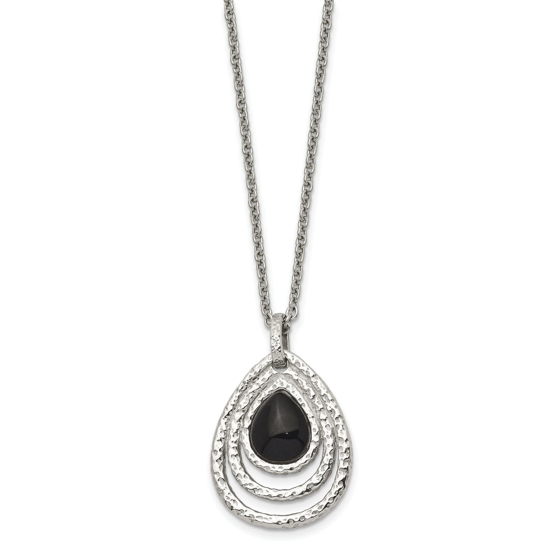 Stainless Steel Textured Black Onyx necklace
