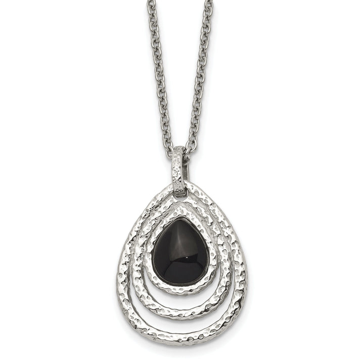 Stainless Steel Textured Black Onyx necklace