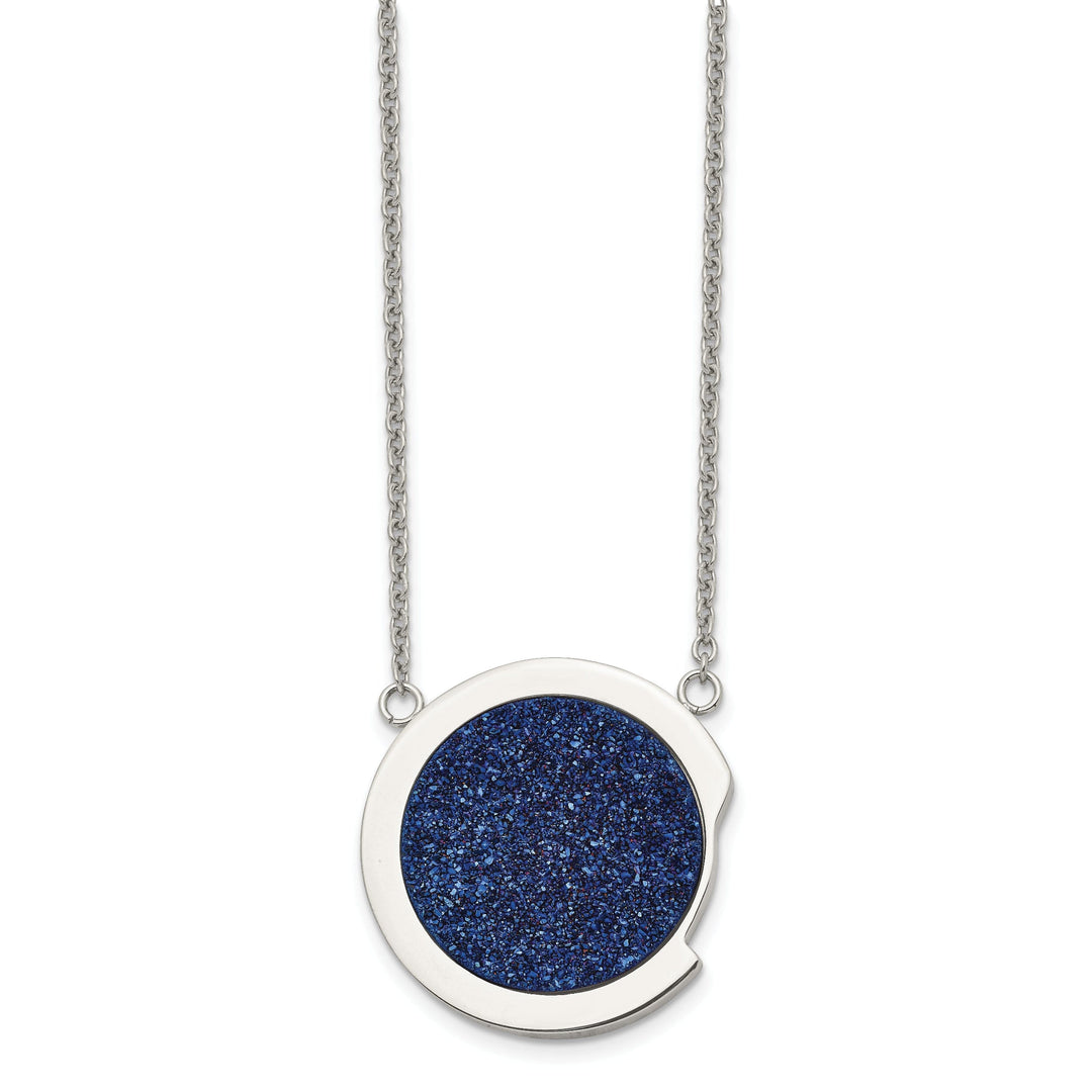 Stainless Steel Blue Druzy Stone Necklace