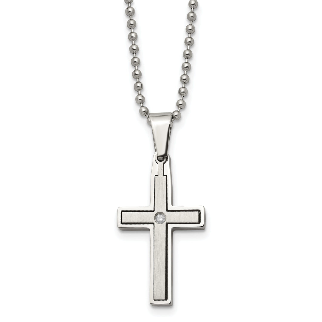 Stainless Steel Diamond Cross Beaded Necklace