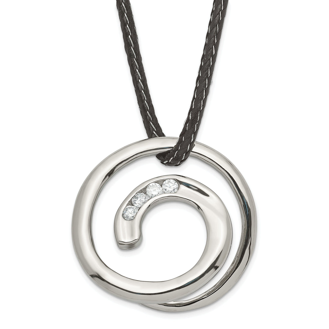 Stainless Steel C.Z Circular Pendant Necklace