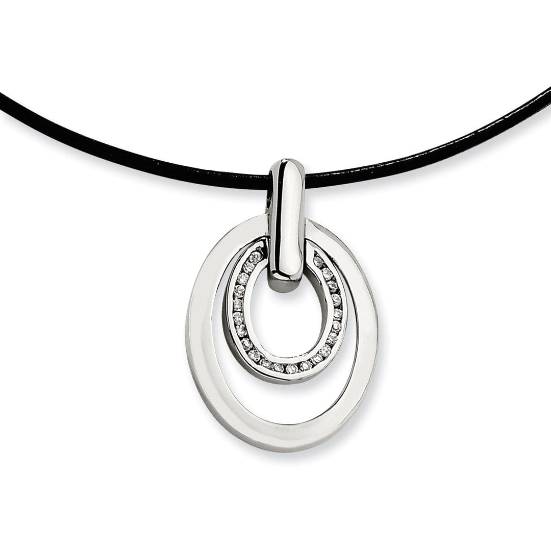 Stainless Steel C.Z Oval Pendant Necklace