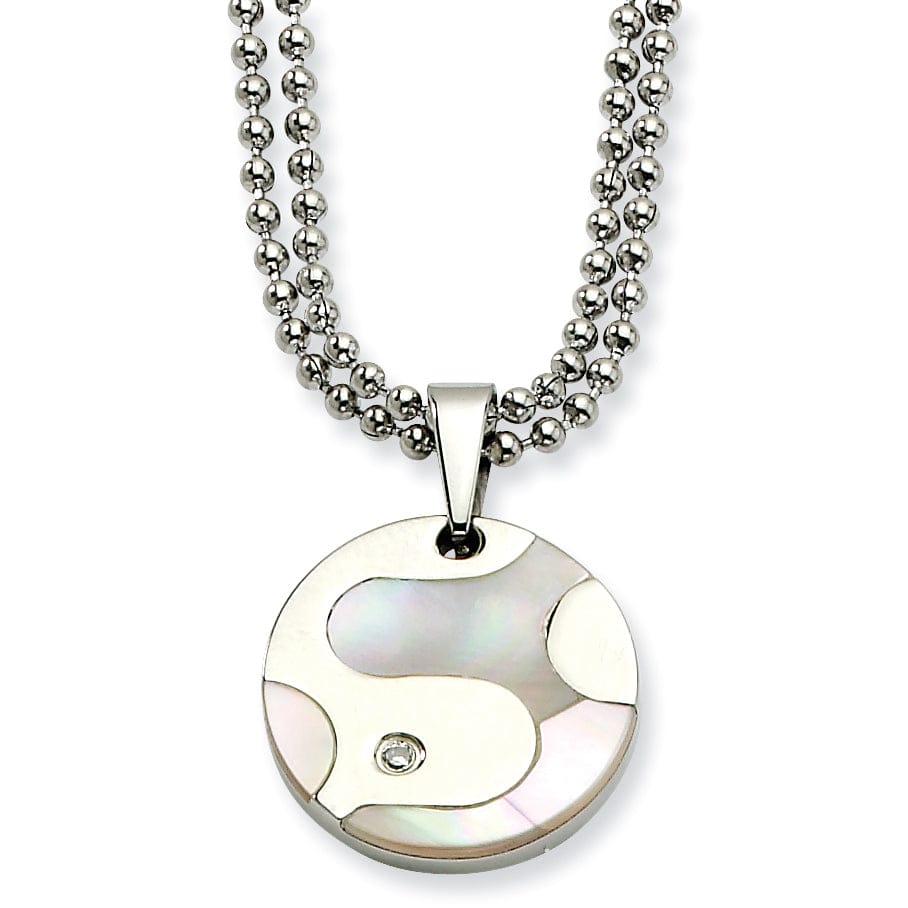 Stainless Steel Polished Pearl Circle Necklace