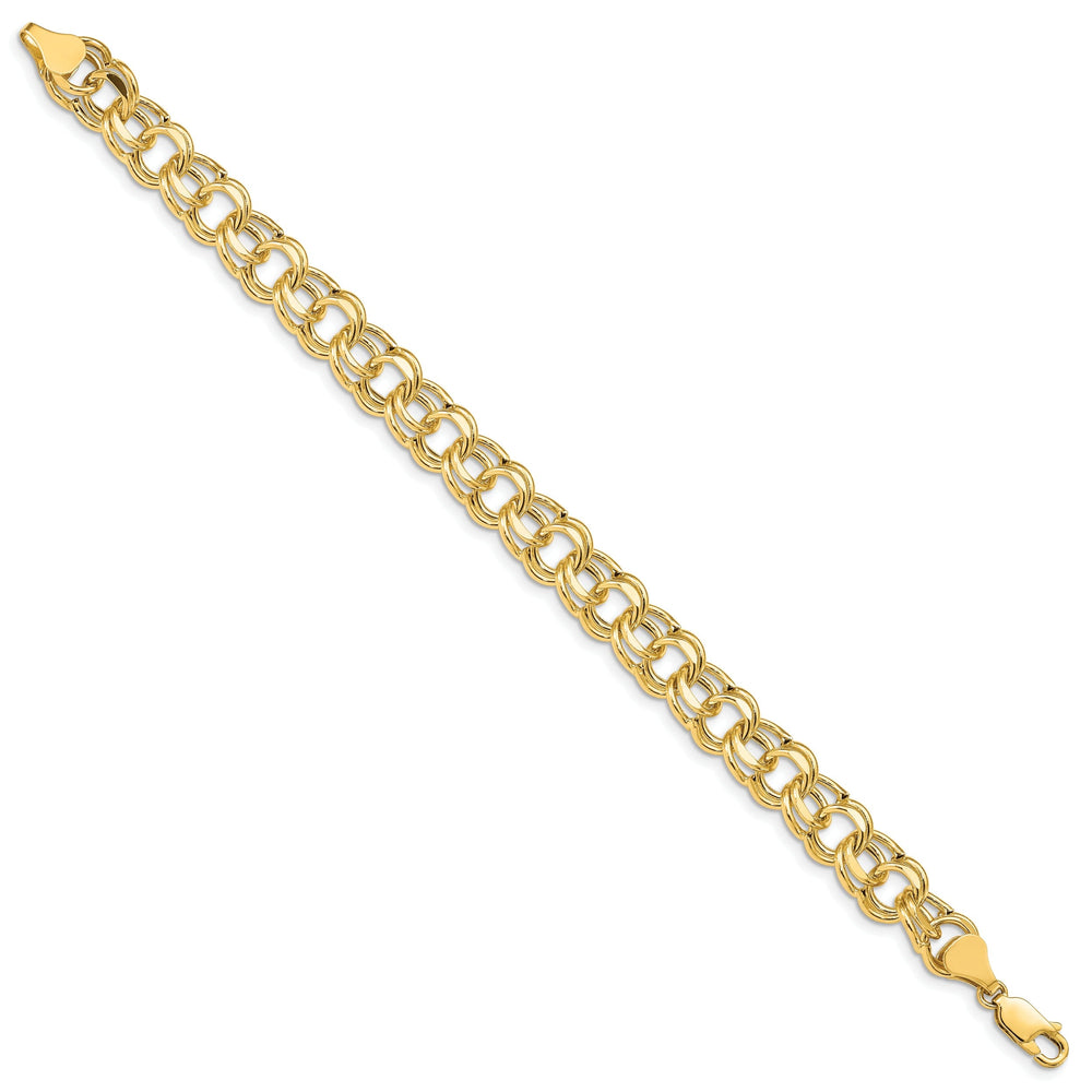 14k Yellow Gold Diamond Cut Finish Charm Bracelet - 7.25-inch, 9.5mm, Lobster Clasp