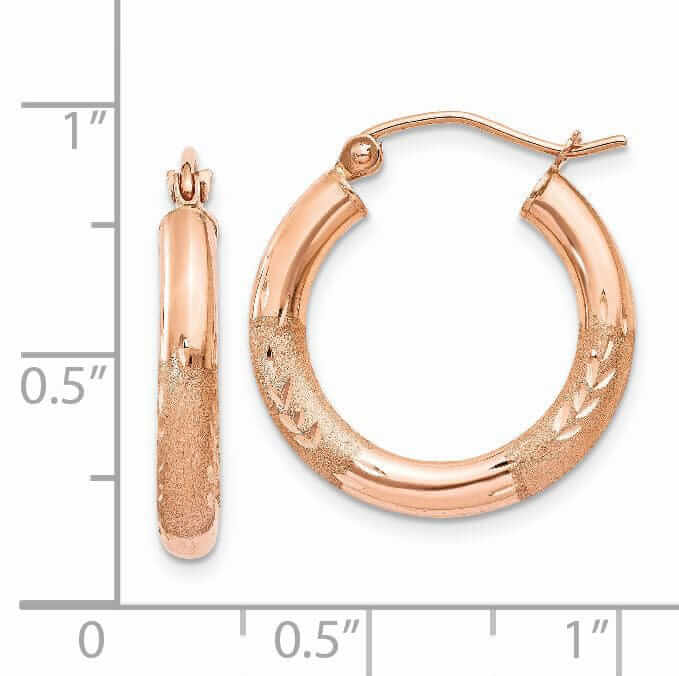 14k Rose Gold 3MM Satin D.C Hoop Earrings