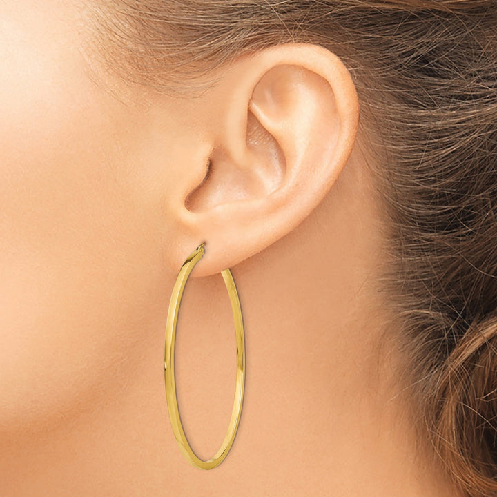 14k Yellow Gold 2MM Square Tube Hoop Earrings