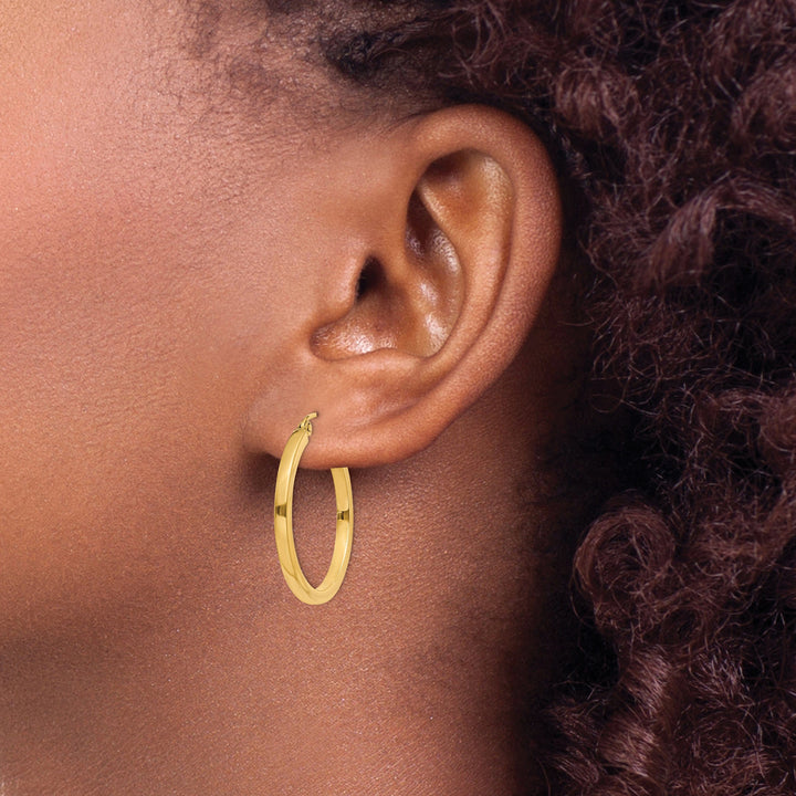 14k Yellow Gold 2MM wide Square Tube Hoop Earrings