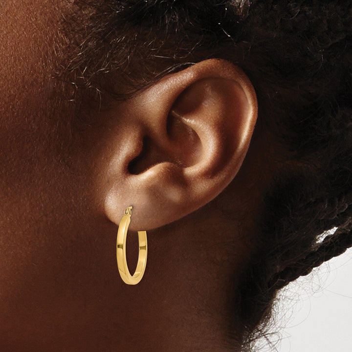14k Yellow Gold 2MM Square Tube Hoop Earrings