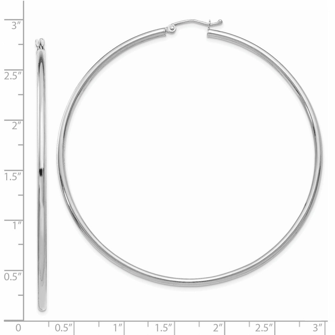 14k White Gold 2.5MM Round Hoop Earrings