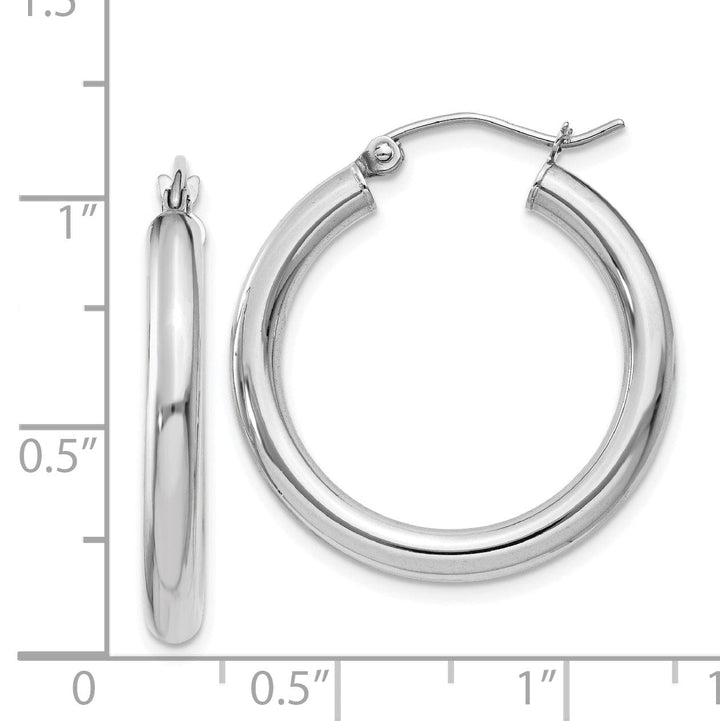14k White Gold 3MM Round Hoop Earrings