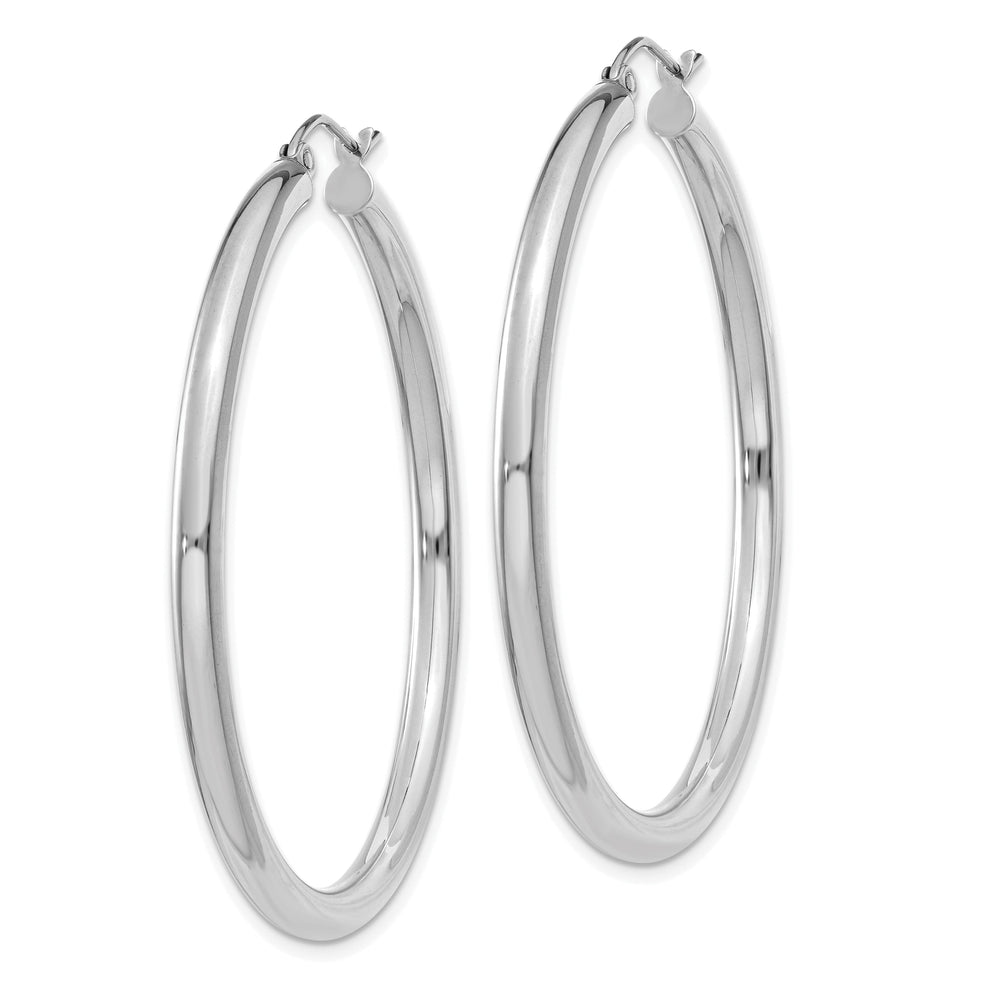 14k White Gold 3MM Round Hoop Earrings