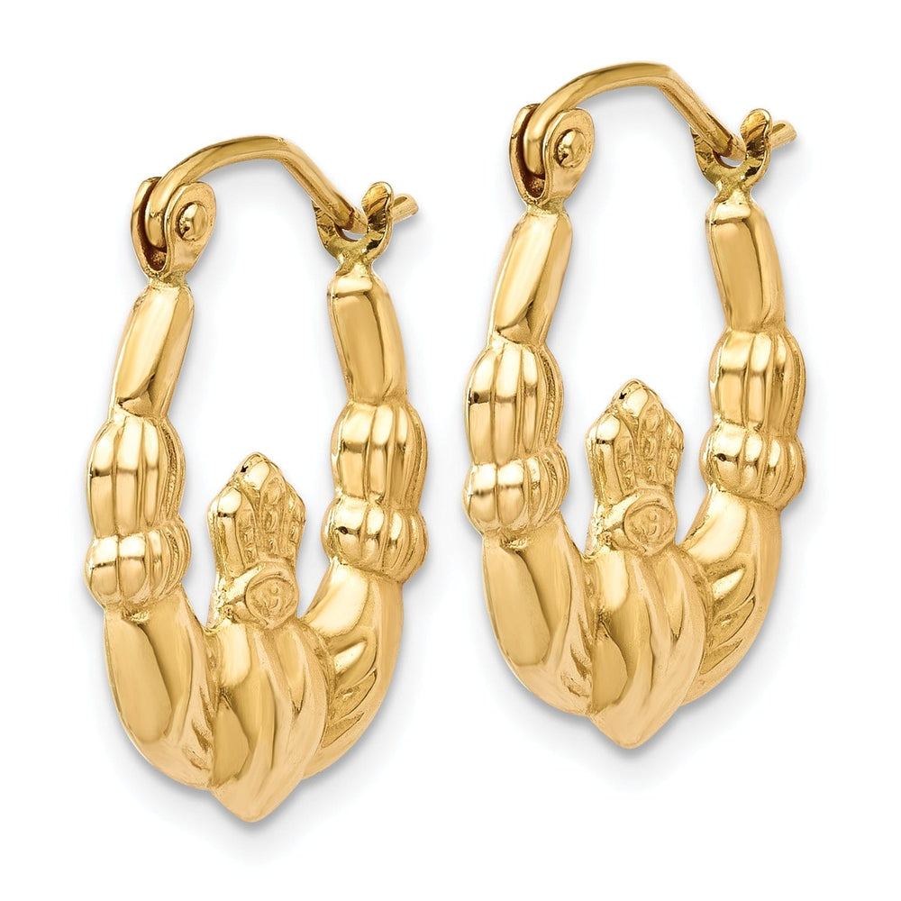 14k Yellow Gold Polished Claddagh Hoop Earrings
