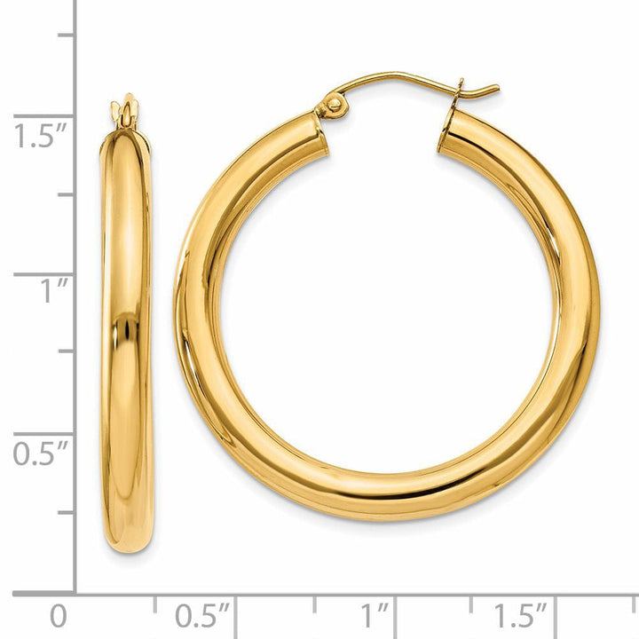 14k Yellow Gold 4MM x 35MM Tube Hoop Earrings