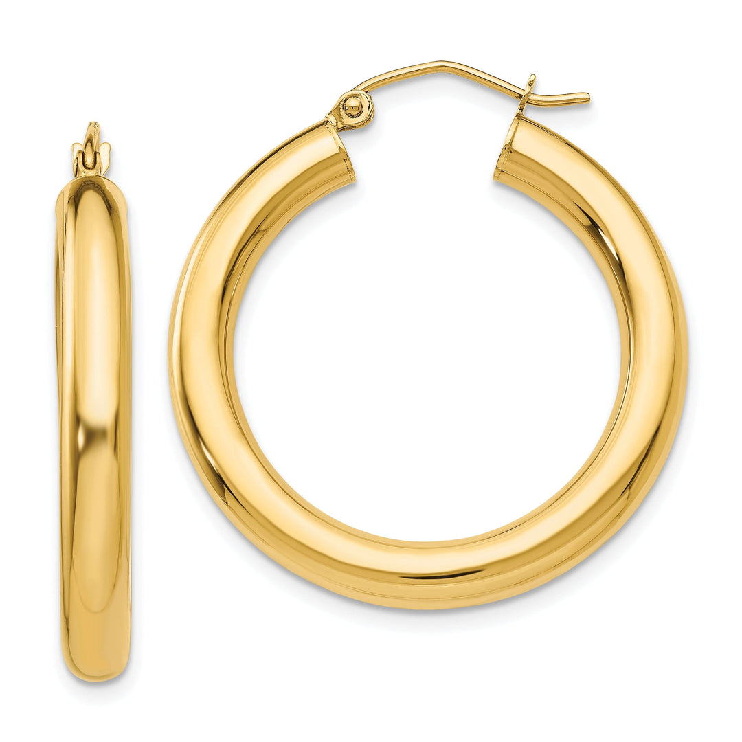 14k Yellow Gold 4MM x 30MM Tube Hoop Earrings