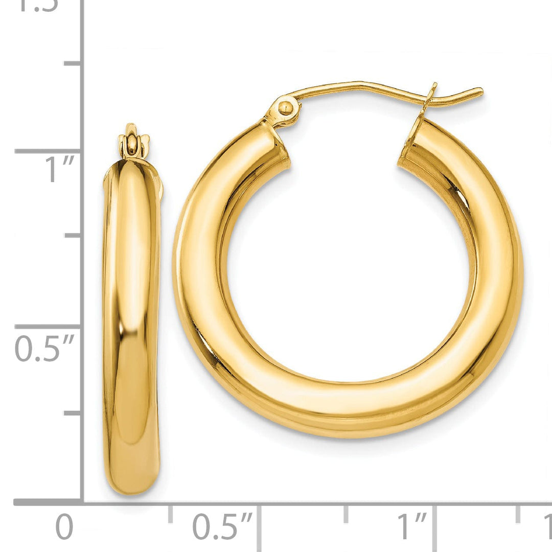 14k Yellow Gold 4MM x 25MM Tube Hoop Earrings