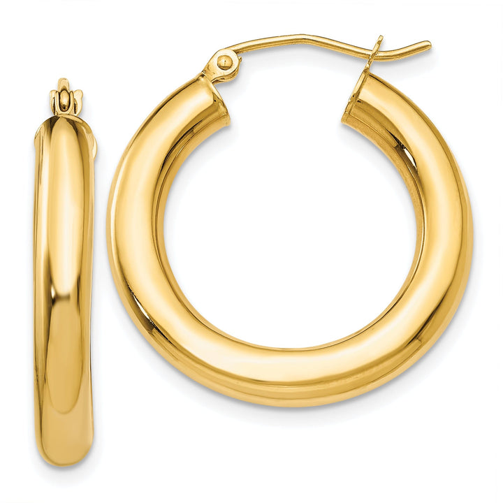 14k Yellow Gold 4MM x 25MM Tube Hoop Earrings