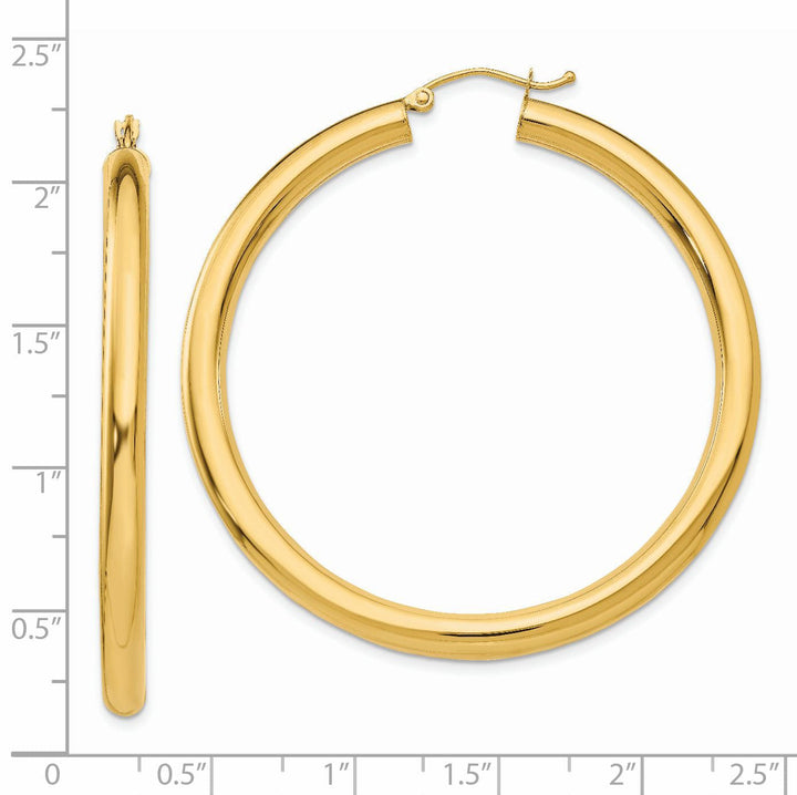 14k Yellow Gold 4MM x 50MM Tube Hoop Earrings