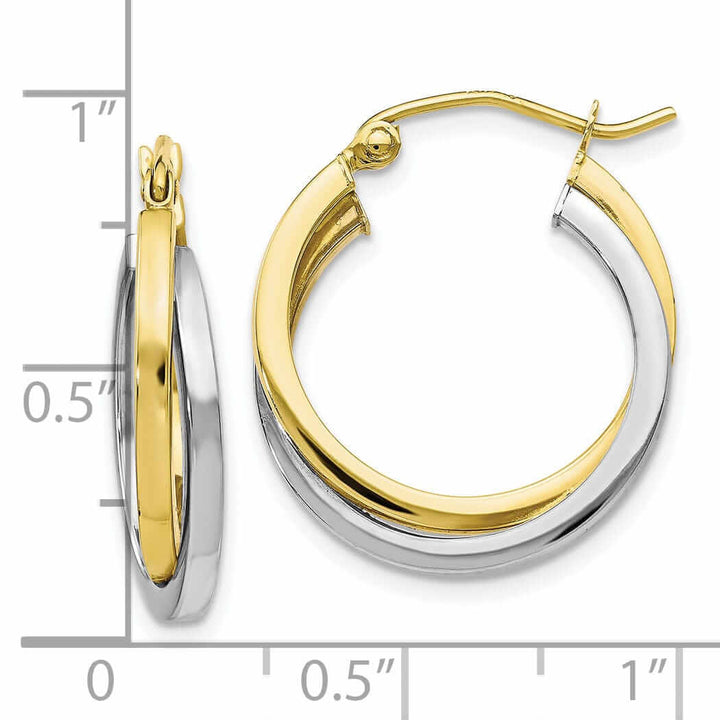 10kt Two Tone Gold Polish Hinged Hoop Earrings
