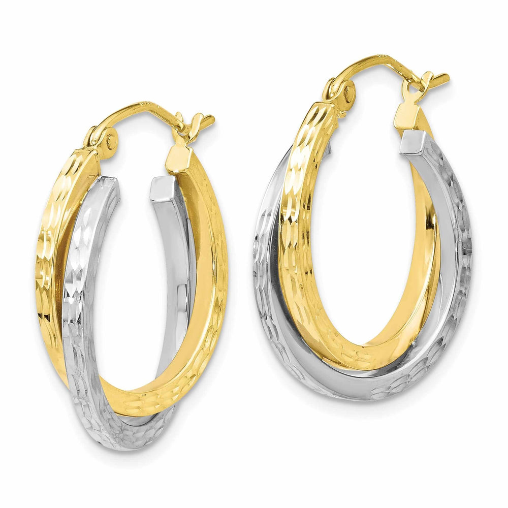 10kt Two Tone Gold Textur Hinged Hoop Earrings
