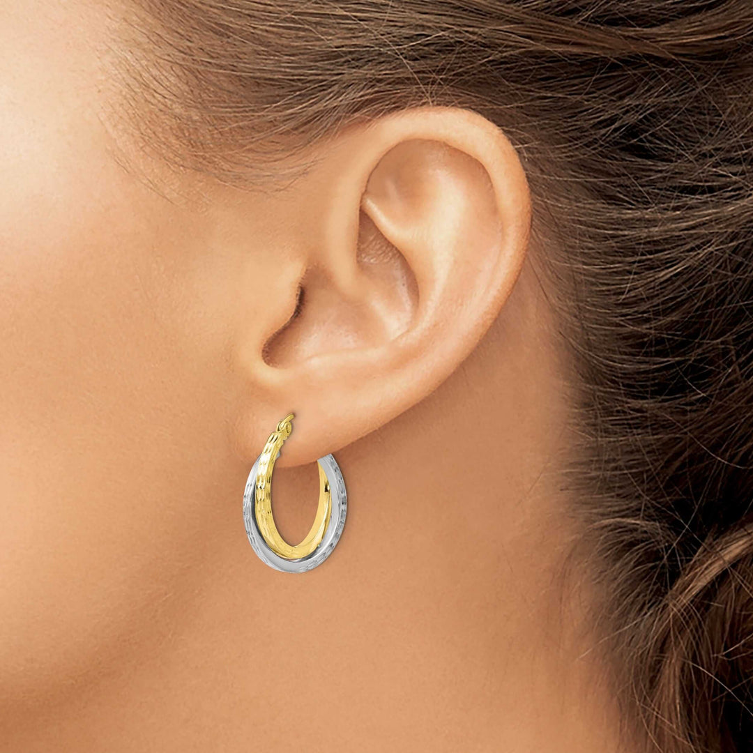 10kt Two Tone Gold Textur Hinged Hoop Earrings