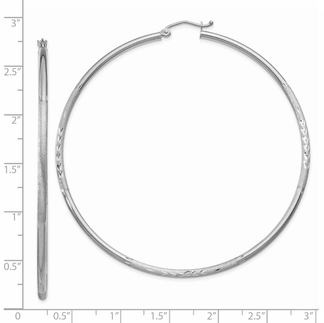 14k White Gold Satin Diamond Cut 2MM Round Hoop