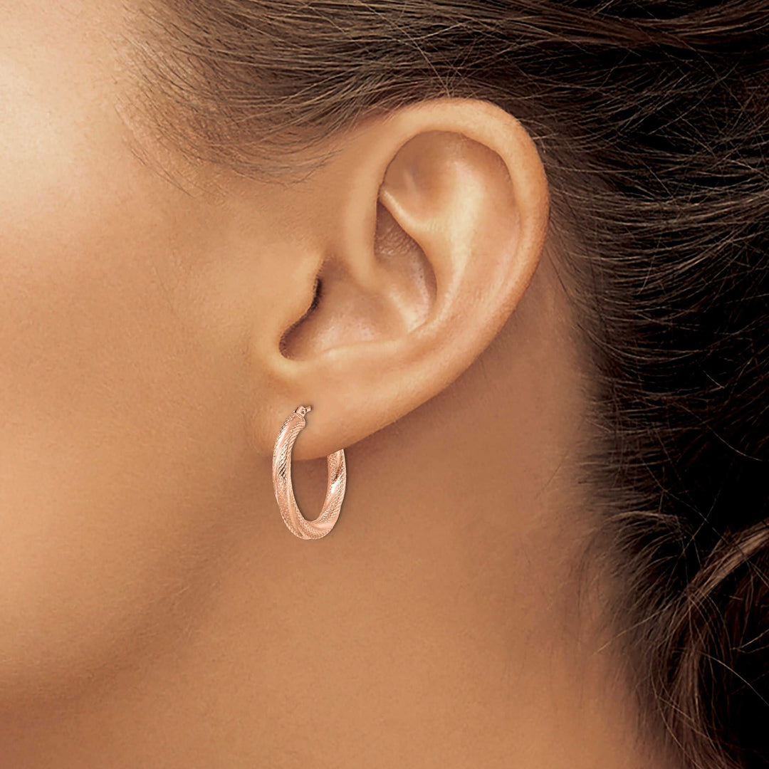 10kt Rose Gold Textured Hinged Hoop Earrings