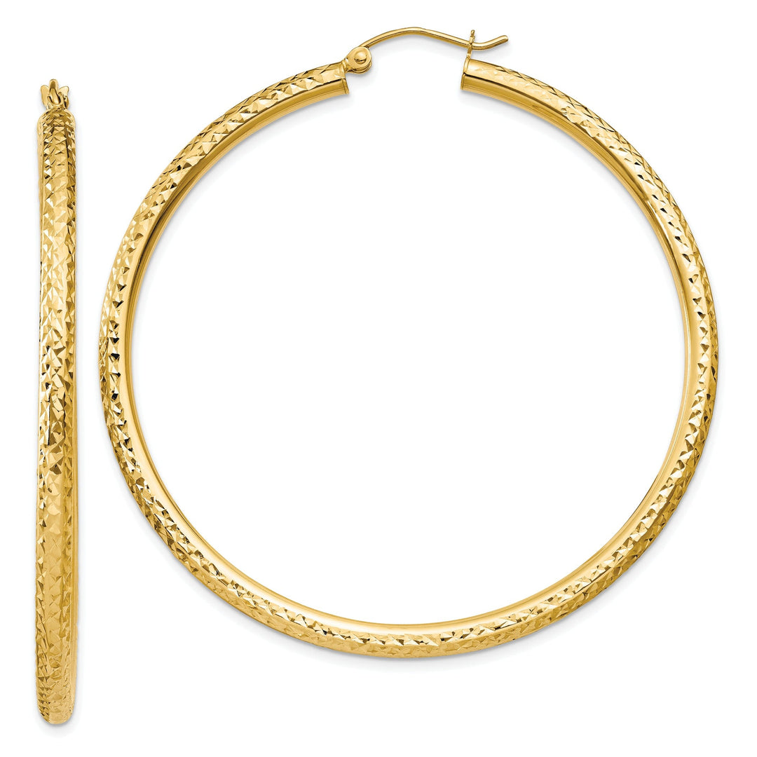 14k Yellow Gold Diamond Cut 3MM Hoop Earrings