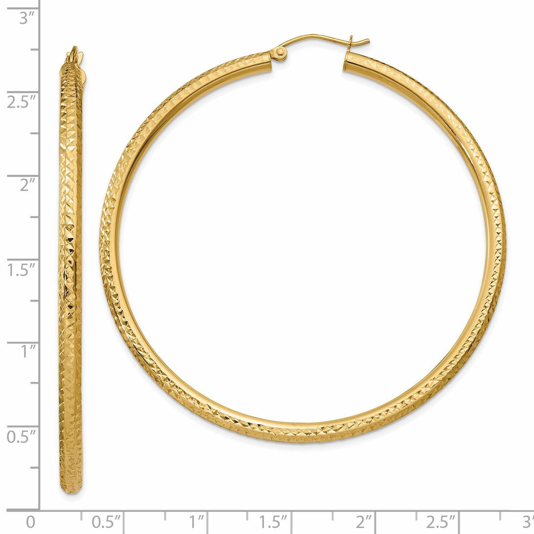 14k Yellow Gold Diamond Cut 3MM Hoop Earrings