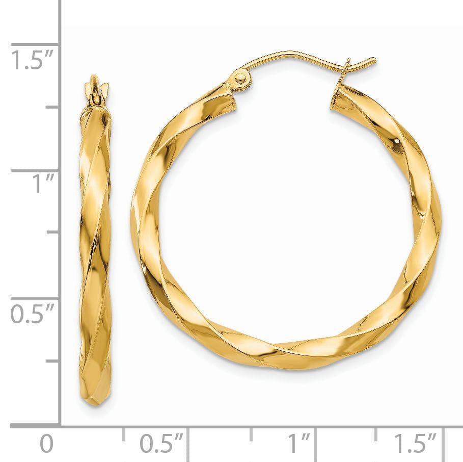 14k Yellow Gold Polished 3MM Twisted Hoop Earring