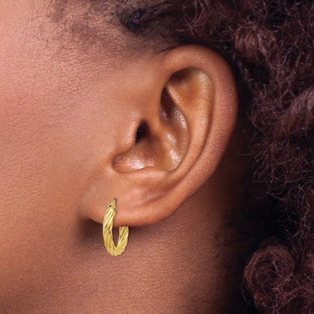 14k Yellow Gold 3.25MM Twisted Hoop Earrings