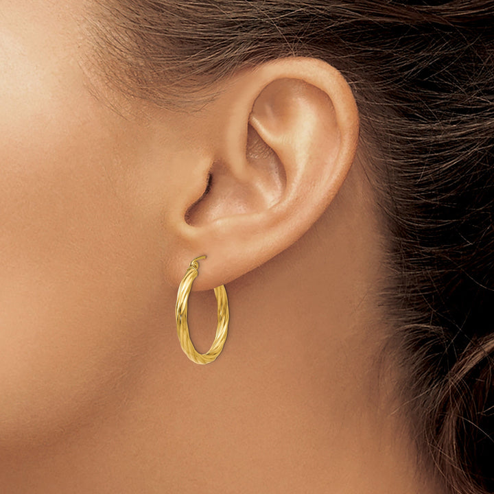 14k Yellow Gold 3.25MM Twisted Hoop Earrings